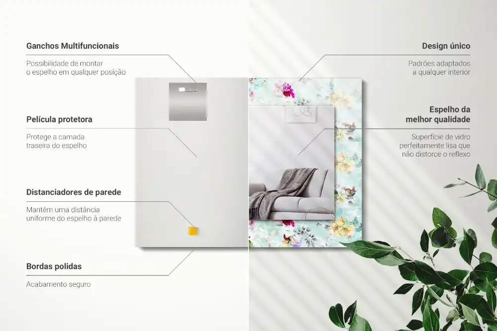 Dekorativ spegel med tryck Blommor och fåglar