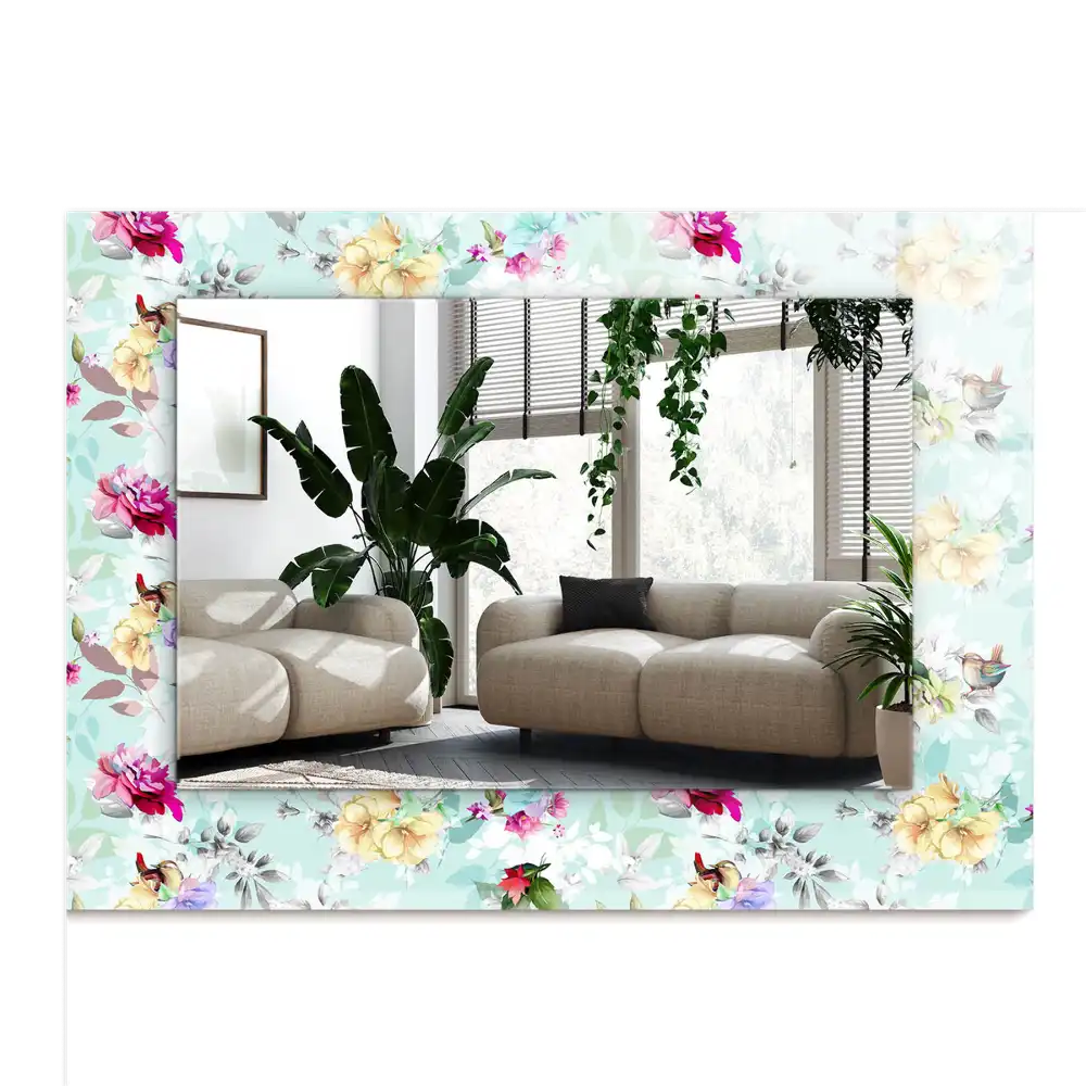 Dekorativ spegel med tryck Blommor och fåglar