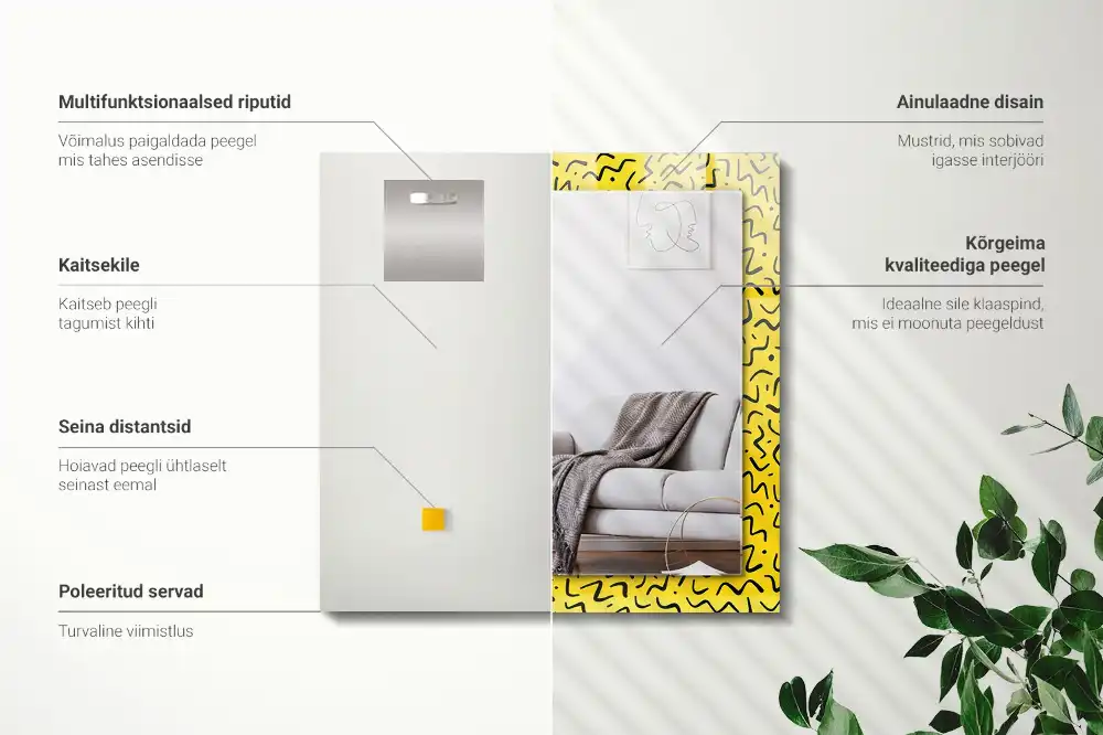 Rektangulär spegel med tryck Gult abstrakt mönster