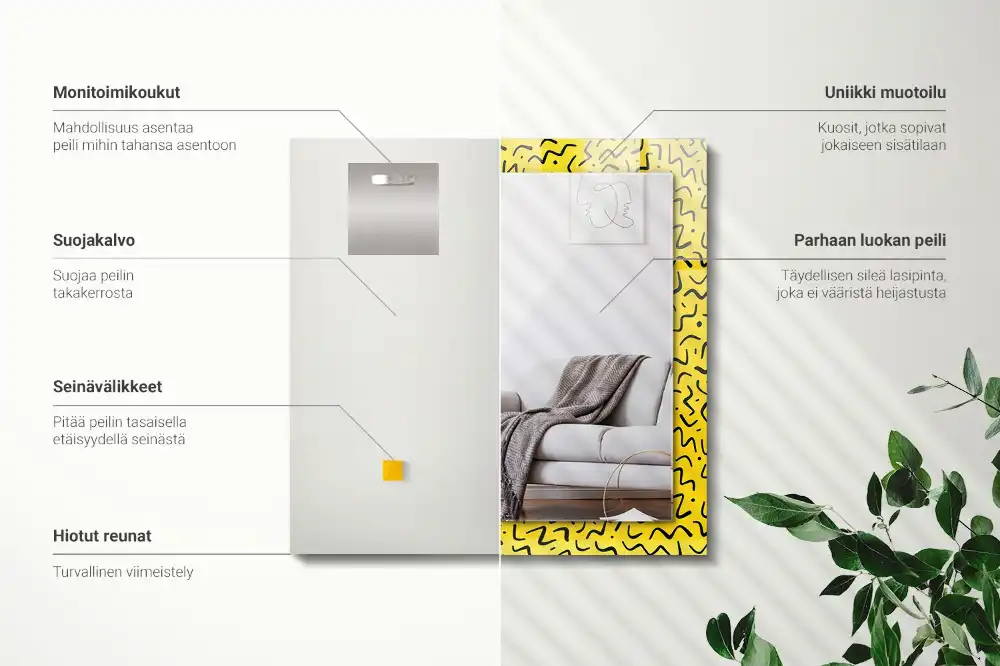 Rektangulär spegel med tryck Gult abstrakt mönster