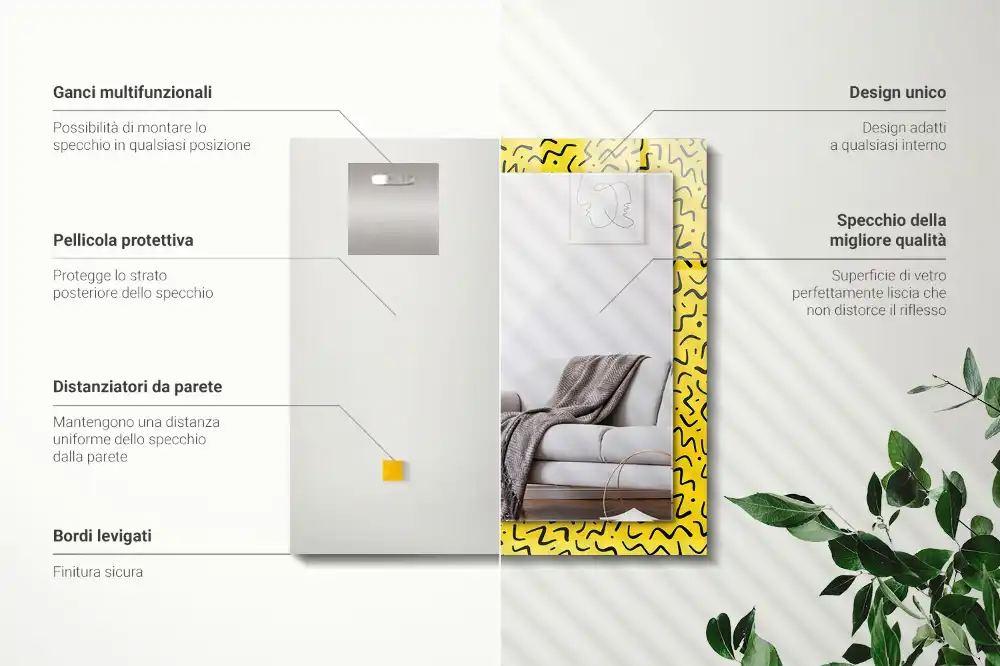 Rektangulär spegel med tryck Gult abstrakt mönster