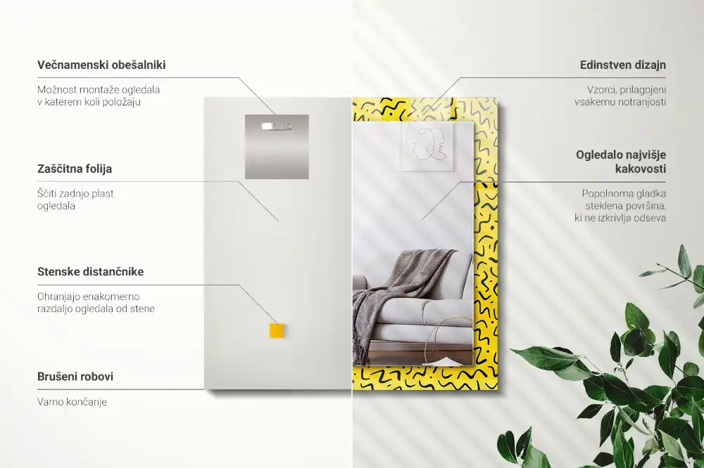 Rektangulär spegel med tryck Gult abstrakt mönster