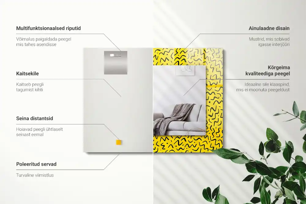 Rektangulär spegel med tryck Gult abstrakt mönster
