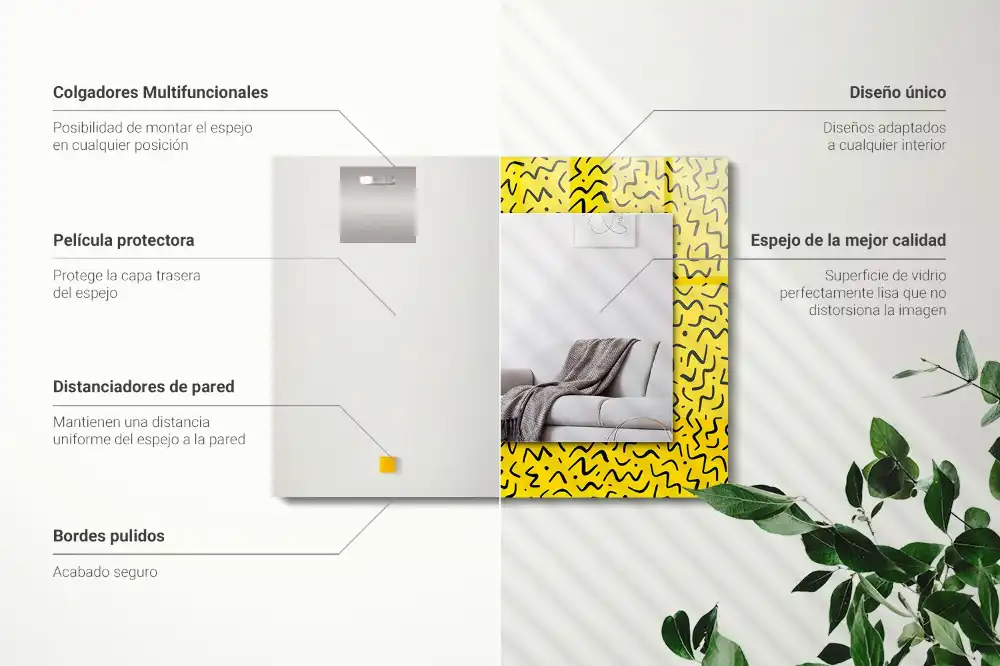 Rektangulär spegel med tryck Gult abstrakt mönster