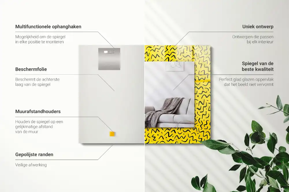 Rektangulär spegel med tryck Gult abstrakt mönster