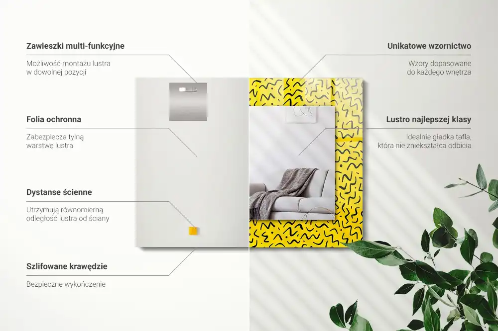 Rektangulär spegel med tryck Gult abstrakt mönster