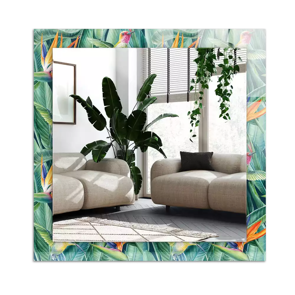 Dekorativ spegel med tryck Kolibrier och blommor