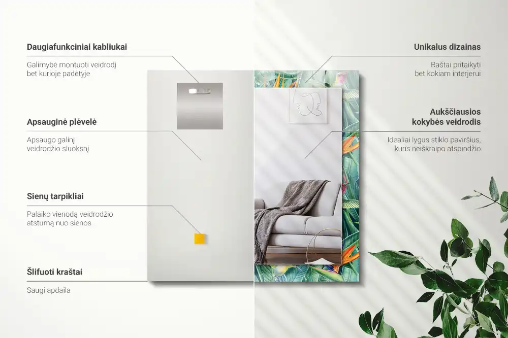 Dekorativ spegel med tryck Kolibrier och blommor