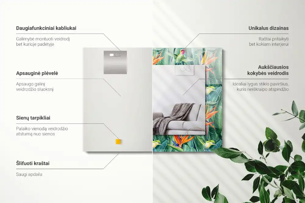 Dekorativ spegel med tryck Kolibrier och blommor