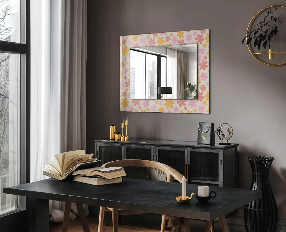 Rektangulär spegel med tryck Blommönster