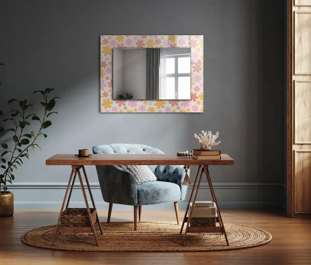 Rektangulär spegel med tryck Blommönster