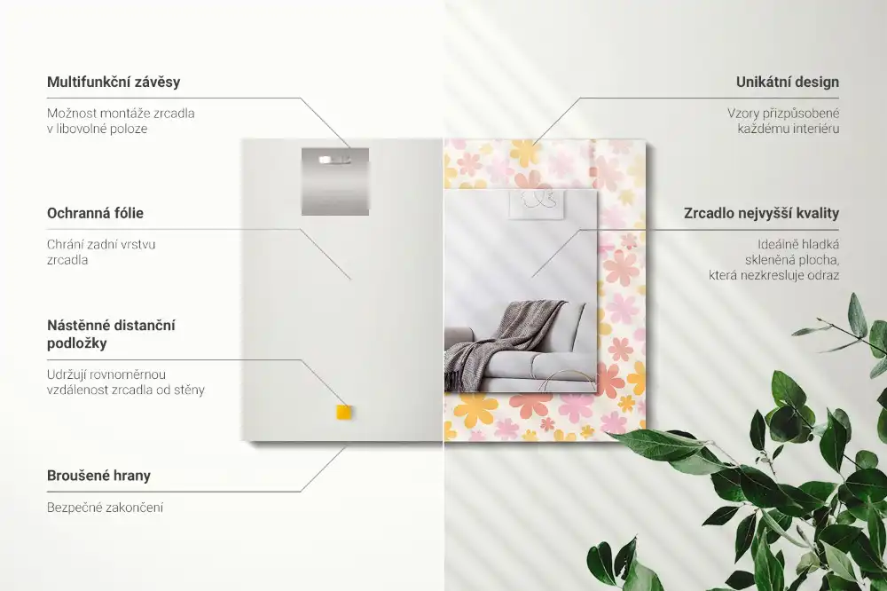 Rektangulär spegel med tryck Blommönster