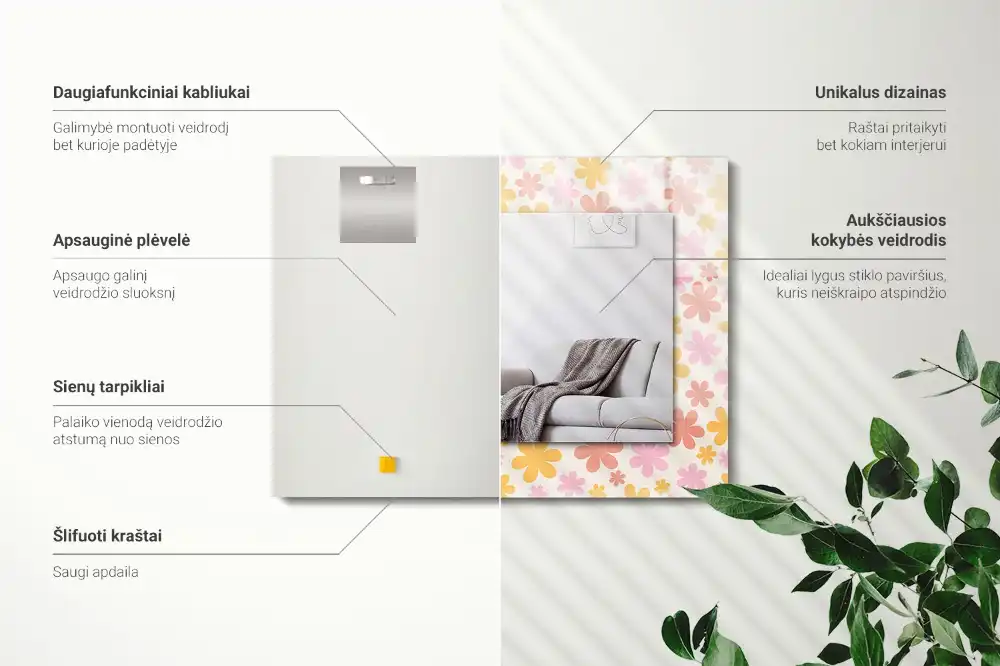 Rektangulär spegel med tryck Blommönster