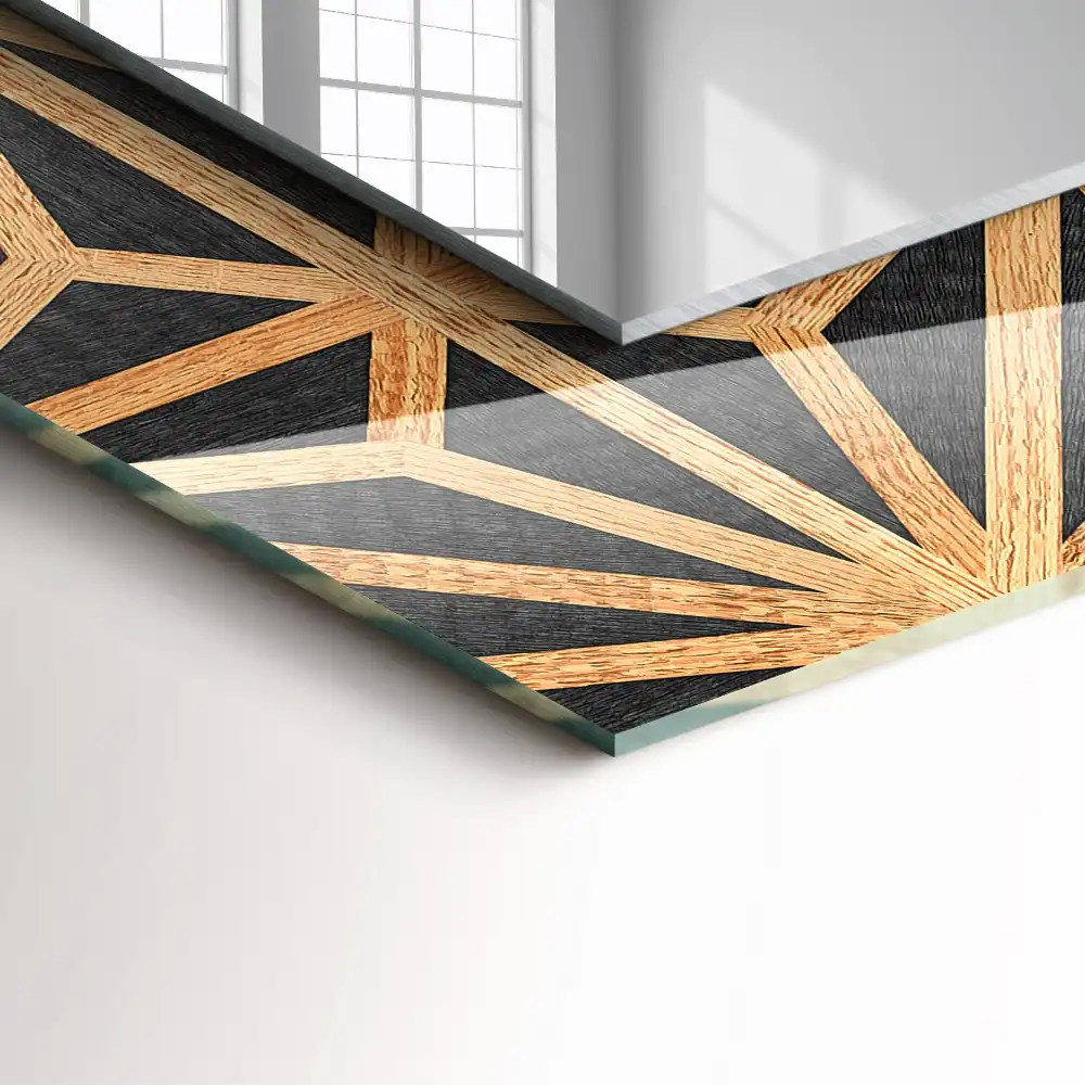 Dekorativ spegel med tryck Trä geometriskt mönster