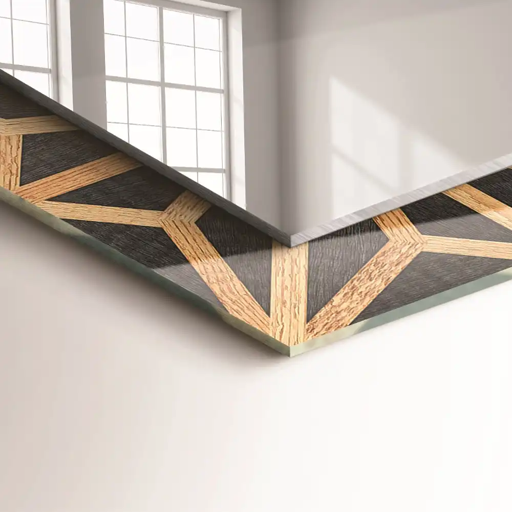 Dekorativ spegel med tryck Trä geometriskt mönster