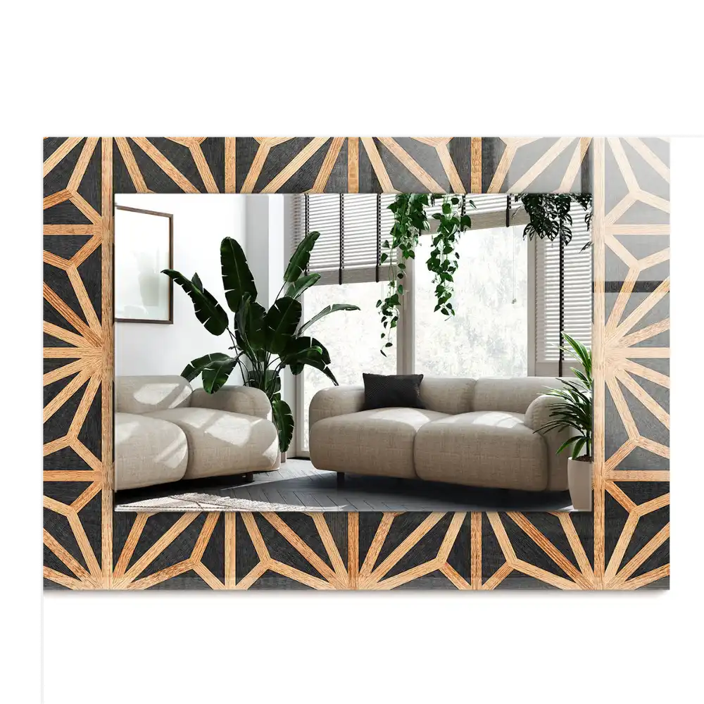 Dekorativ spegel med tryck Trä geometriskt mönster