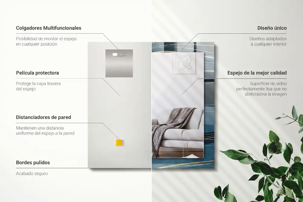 Rektangulär spegel med tryck Abstrakta linjer