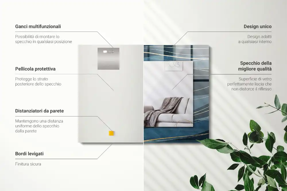 Rektangulär spegel med tryck Abstrakta linjer