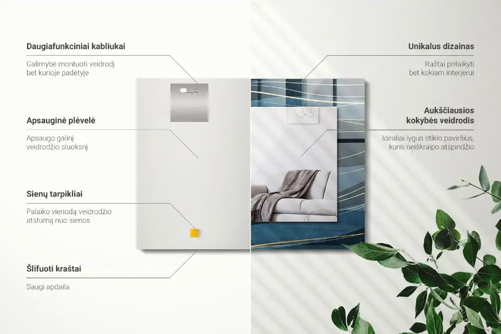 Rektangulär spegel med tryck Abstrakta linjer
