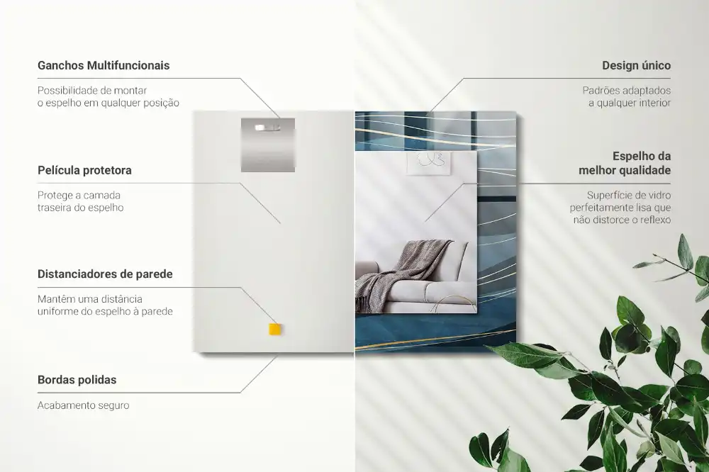 Rektangulär spegel med tryck Abstrakta linjer