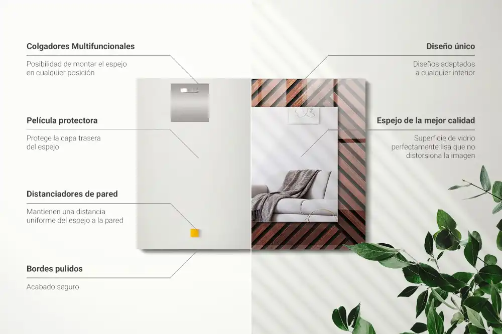 Dekorativ spegel med tryck Diagonallister av trä