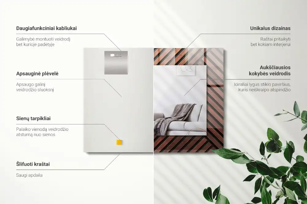 Dekorativ spegel med tryck Diagonallister av trä