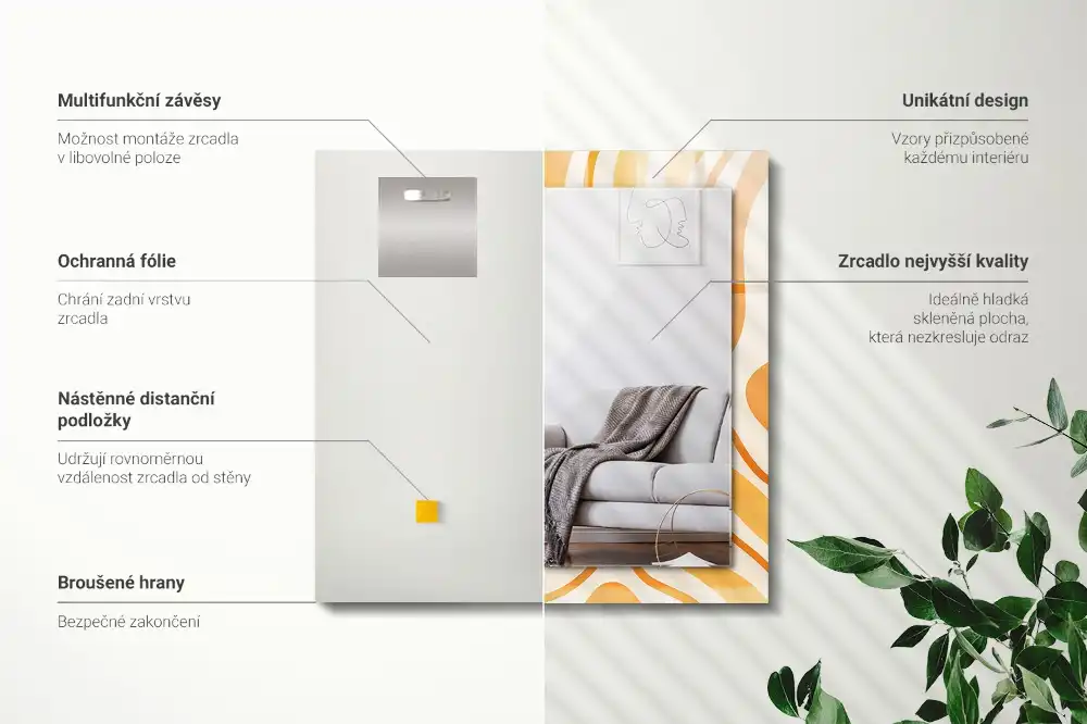 Rektangulär spegel med tryck Abstrakta orange mönster