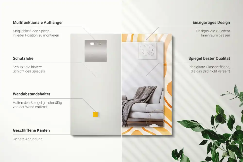 Rektangulär spegel med tryck Abstrakta orange mönster