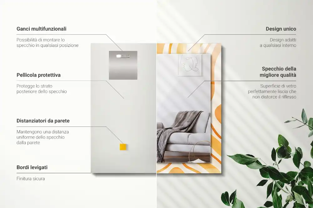 Rektangulär spegel med tryck Abstrakta orange mönster