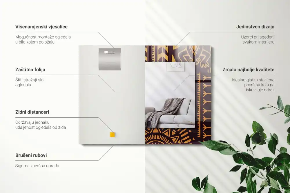 Rektangulär spegel med tryck Etniskt mönster