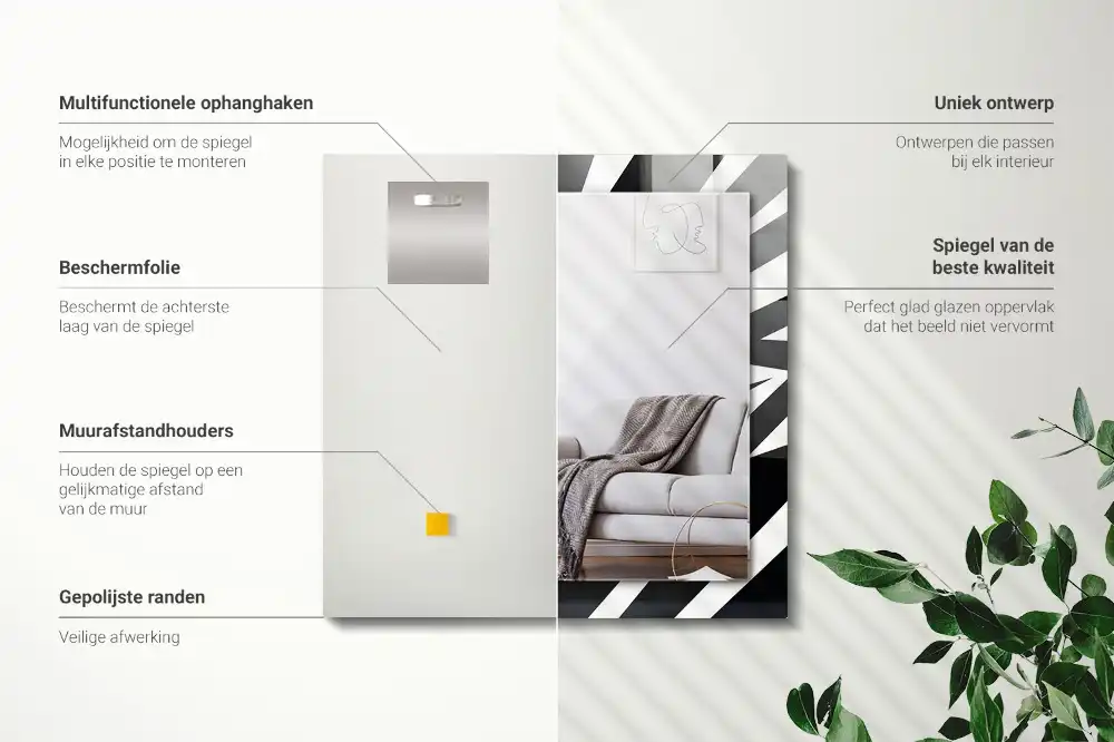 Dekorativ spegel med tryck Svart och vit geometri