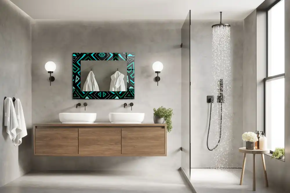 Rektangulär spegel med tryck Geometriskt turkos mönster