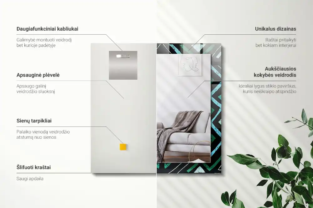 Rektangulär spegel med tryck Geometriskt turkos mönster