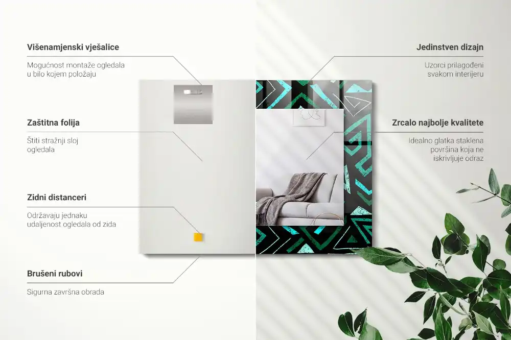 Rektangulär spegel med tryck Geometriskt turkos mönster