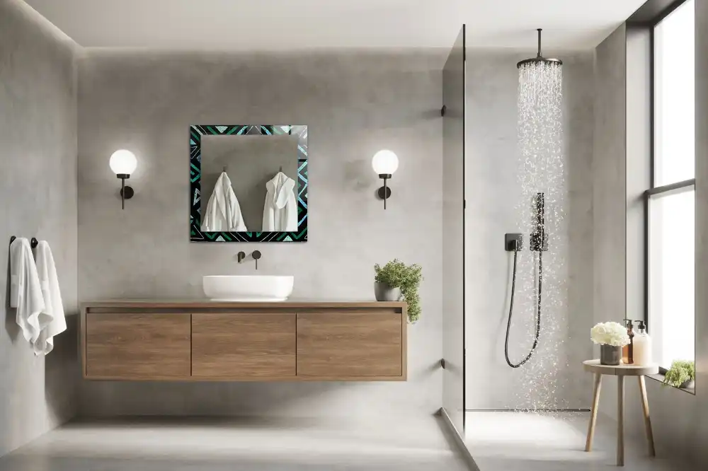 Rektangulär spegel med tryck Geometriskt turkos mönster