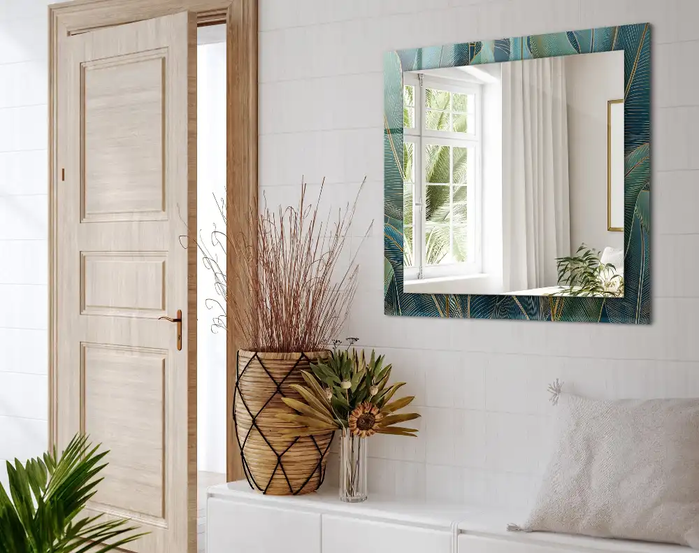 Dekorativ spegel med tryck Bladlinjer