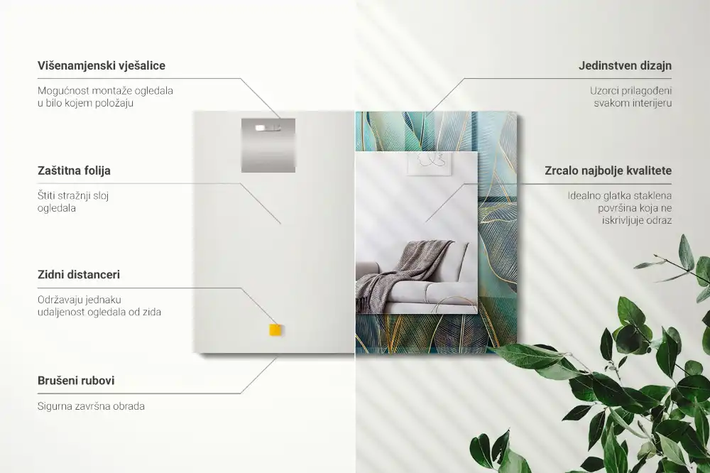 Dekorativ spegel med tryck Bladlinjer