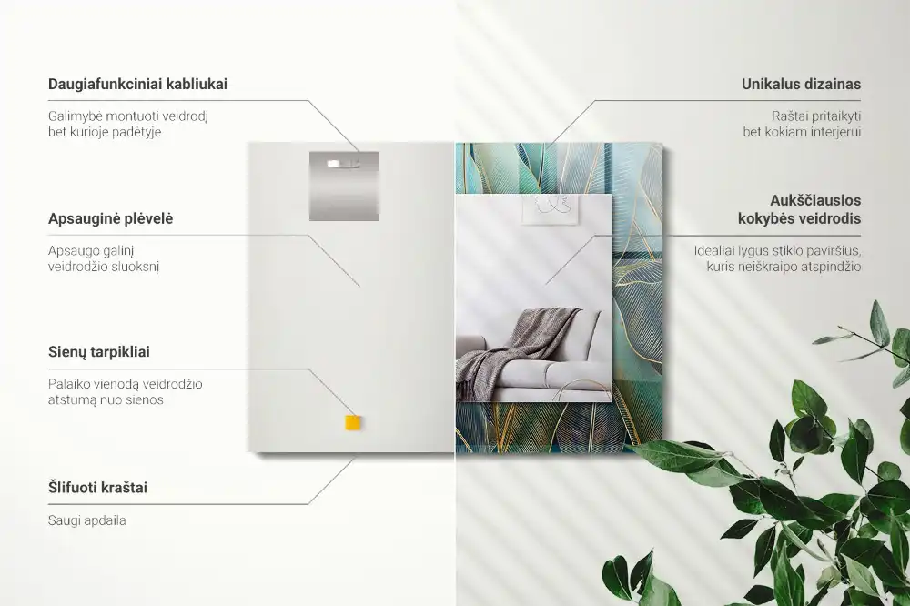 Dekorativ spegel med tryck Bladlinjer