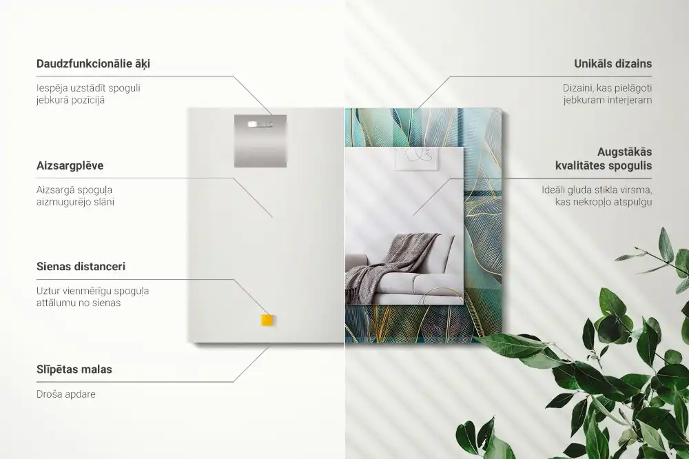 Dekorativ spegel med tryck Bladlinjer