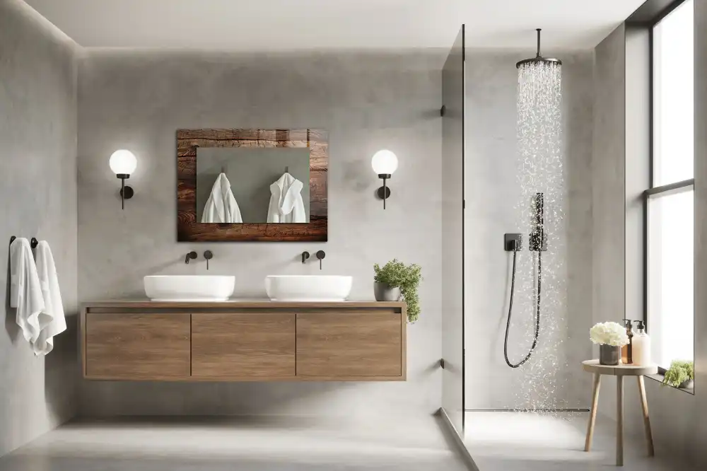 Rektangulär spegel med tryck Träskiva textur