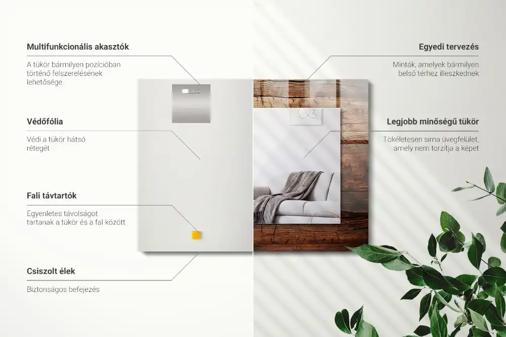 Rektangulär spegel med tryck Träskiva textur