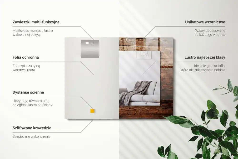 Rektangulär spegel med tryck Träskiva textur