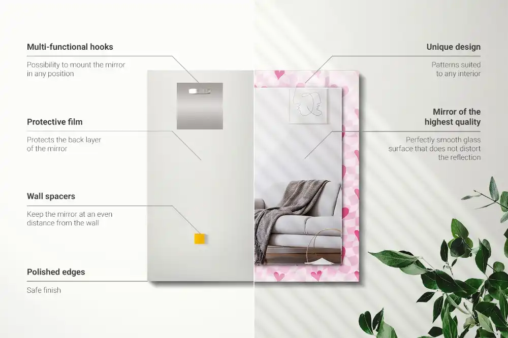 Rektangulär spegel med tryck Rosa hjärtan