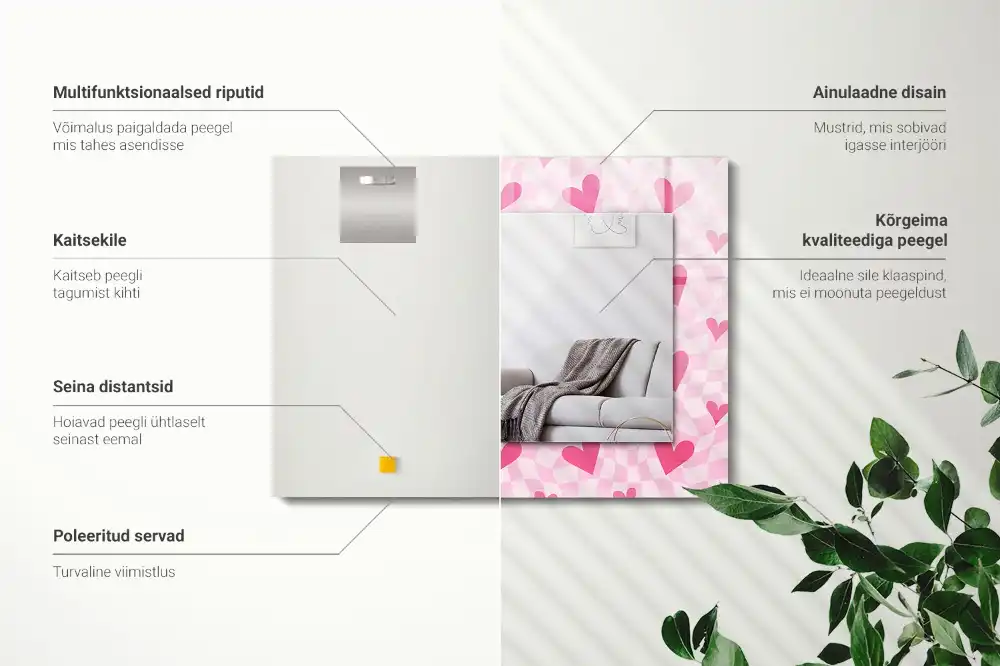 Rektangulär spegel med tryck Rosa hjärtan