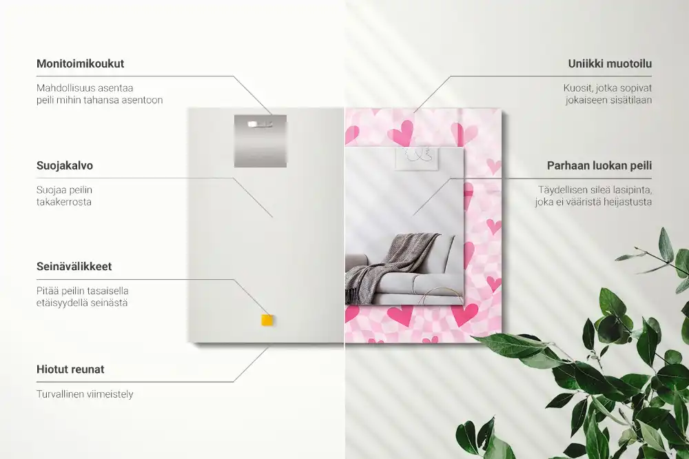 Rektangulär spegel med tryck Rosa hjärtan