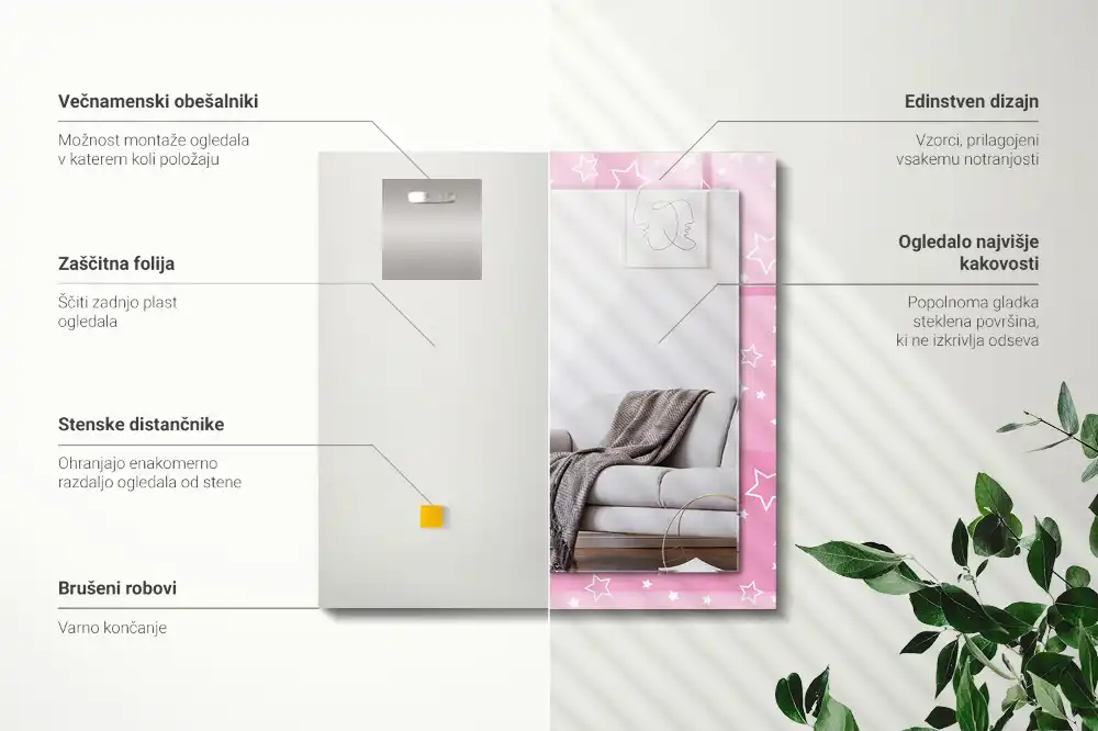 Dekorativ spegel med tryck Rosa stjärnor