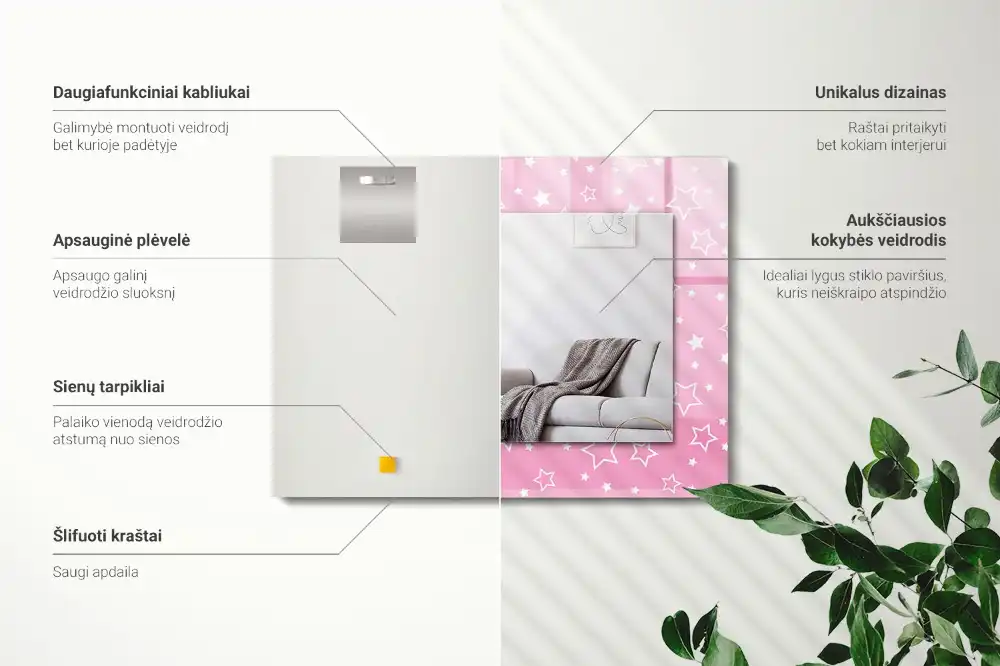 Dekorativ spegel med tryck Rosa stjärnor