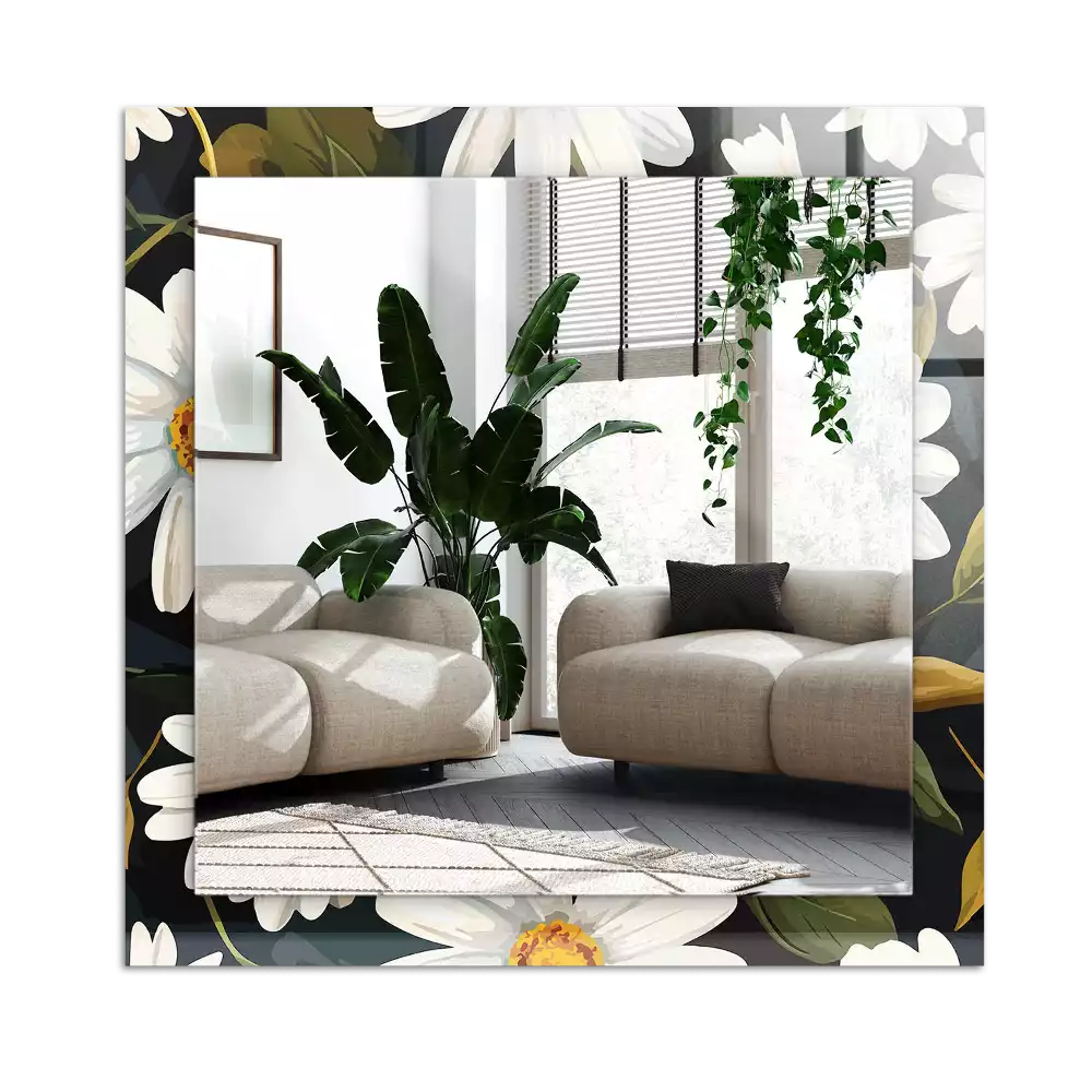 Rektangulär spegel med tryck Vita tusensköna blad