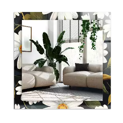 Rektangulär spegel med tryck Vita tusensköna blad