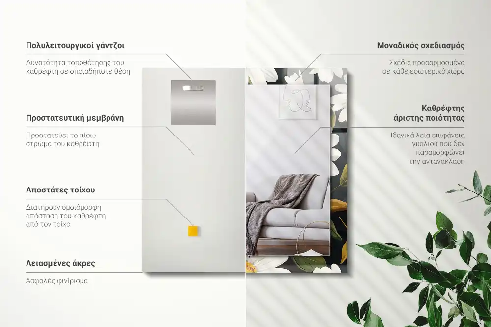 Rektangulär spegel med tryck Vita tusensköna blad